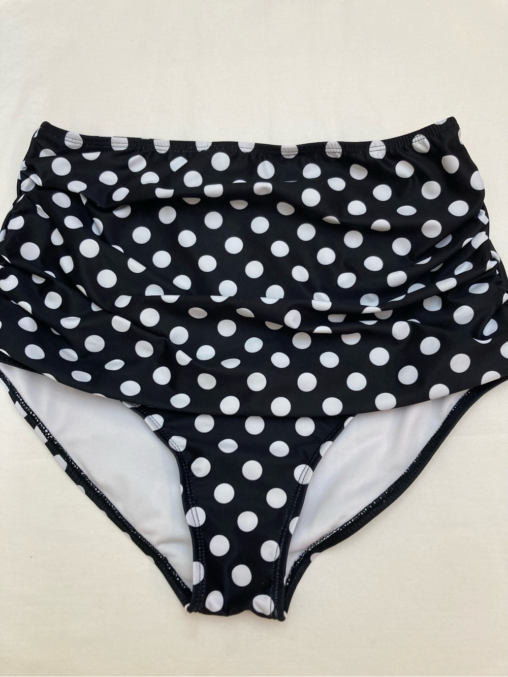 Black & White Polka Dot High Waist Bikini Bottoms Large